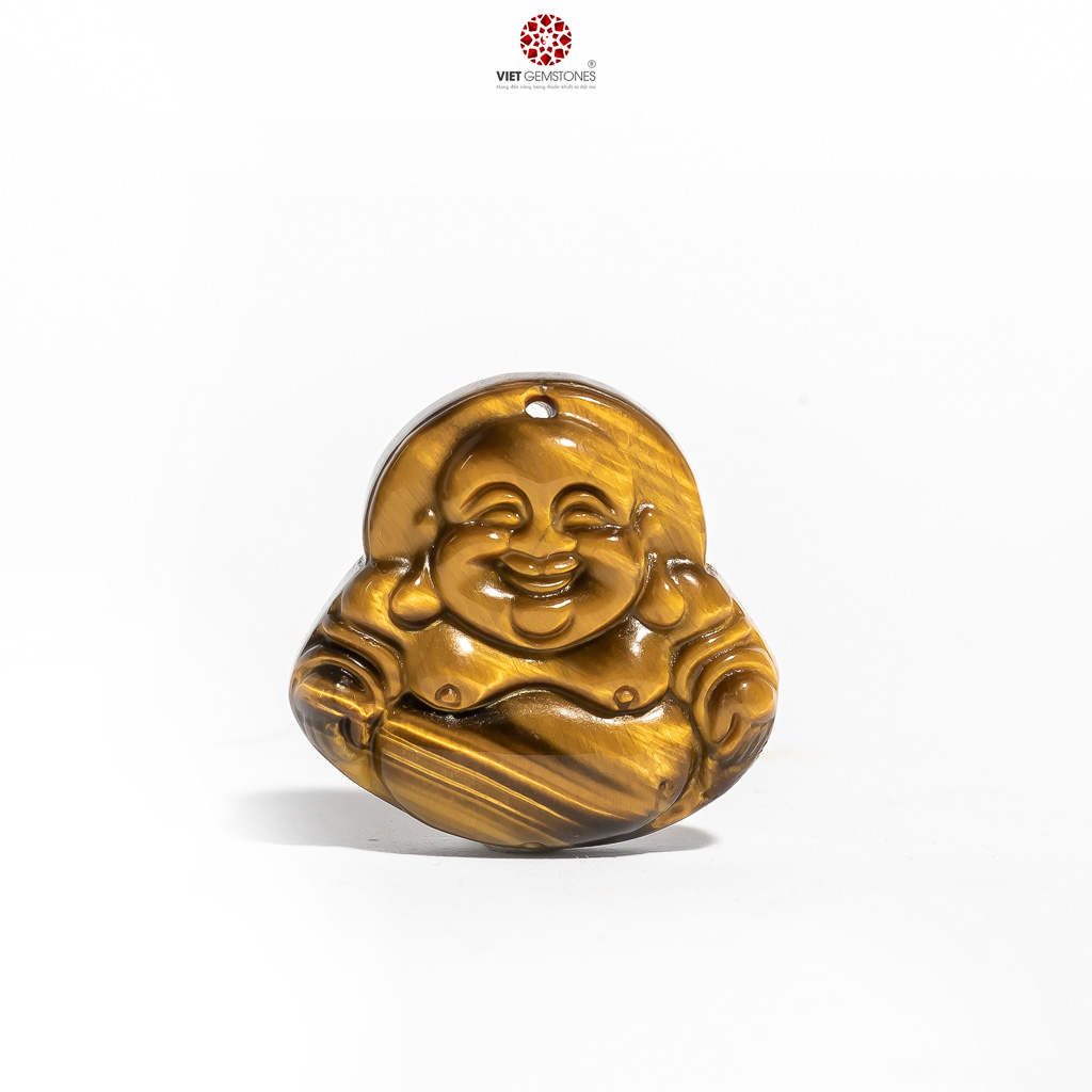 Mặt Phật Di Lặc đá mắt hổ vàng-nhỏ