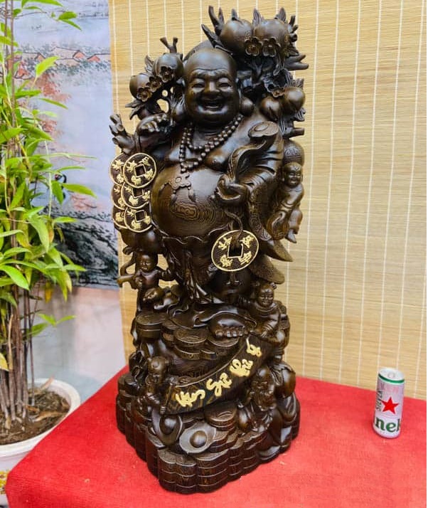 Di Lặc Gánh Đào Ngũ Phúc Gỗ Mun