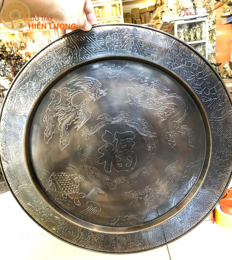 Mâm Đồng CÓ ĐẾ Chữ Phúc Tứ Linh
