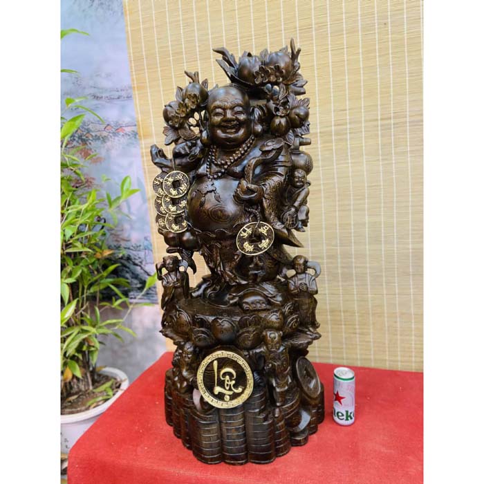 Di Lặc Gánh Đào Ngũ Phúc Gỗ Mun