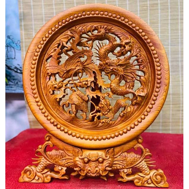 Mâm Tứ Linh Gỗ Hương Đường Kính 40cm 