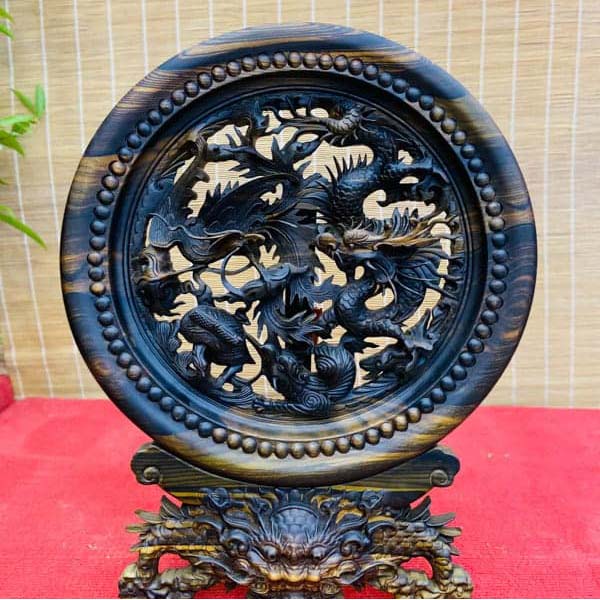 Mâm Tứ Linh Gỗ Mun Đường Kính 40cm 