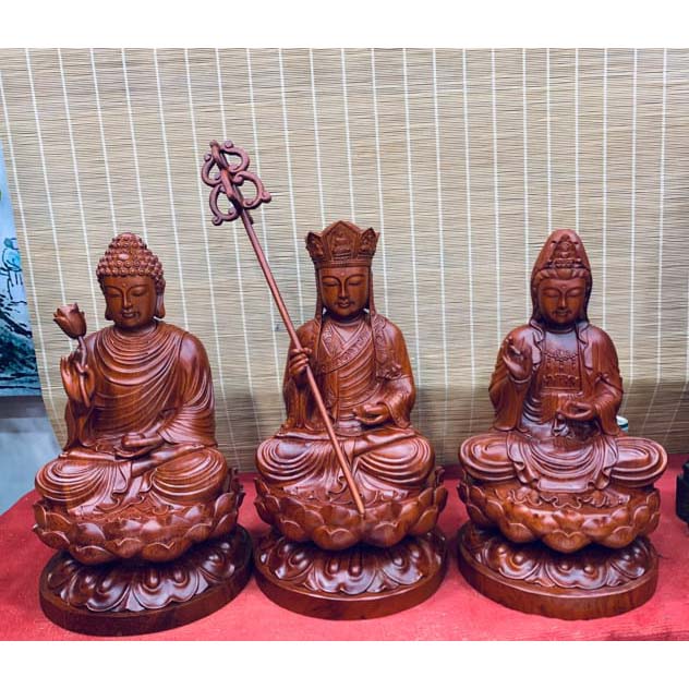 Tượng Tây Phương Tam Thánh Ngồi Gỗ Hương 