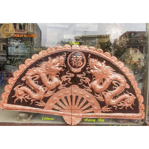 Quạt Song Long Chầu Nguyệt Chữ Phúc