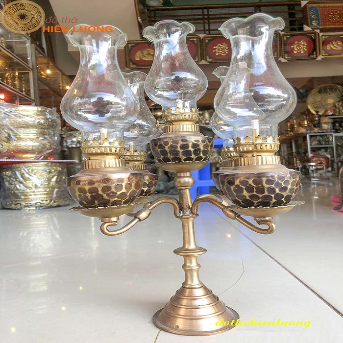 Đèn Dầu Thờ Cúng Bằng Đồng 5 Ngọn