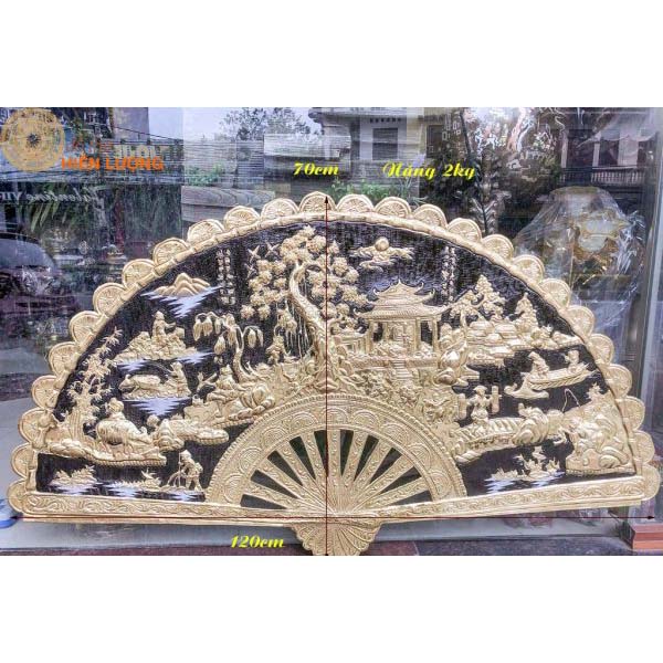 Tranh Quạt Phong Cảnh Đồng Quê Bằng Đồng
