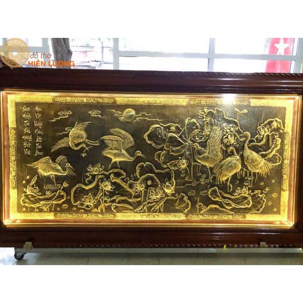 Tranh Phù Điêu Sen Hạc Giả Cổ