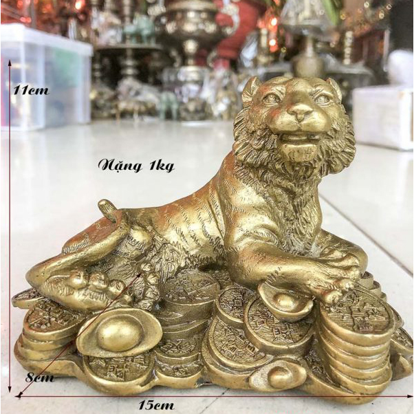 Tượng Hổ Nằm Bệ Vàng Bằng Đồng