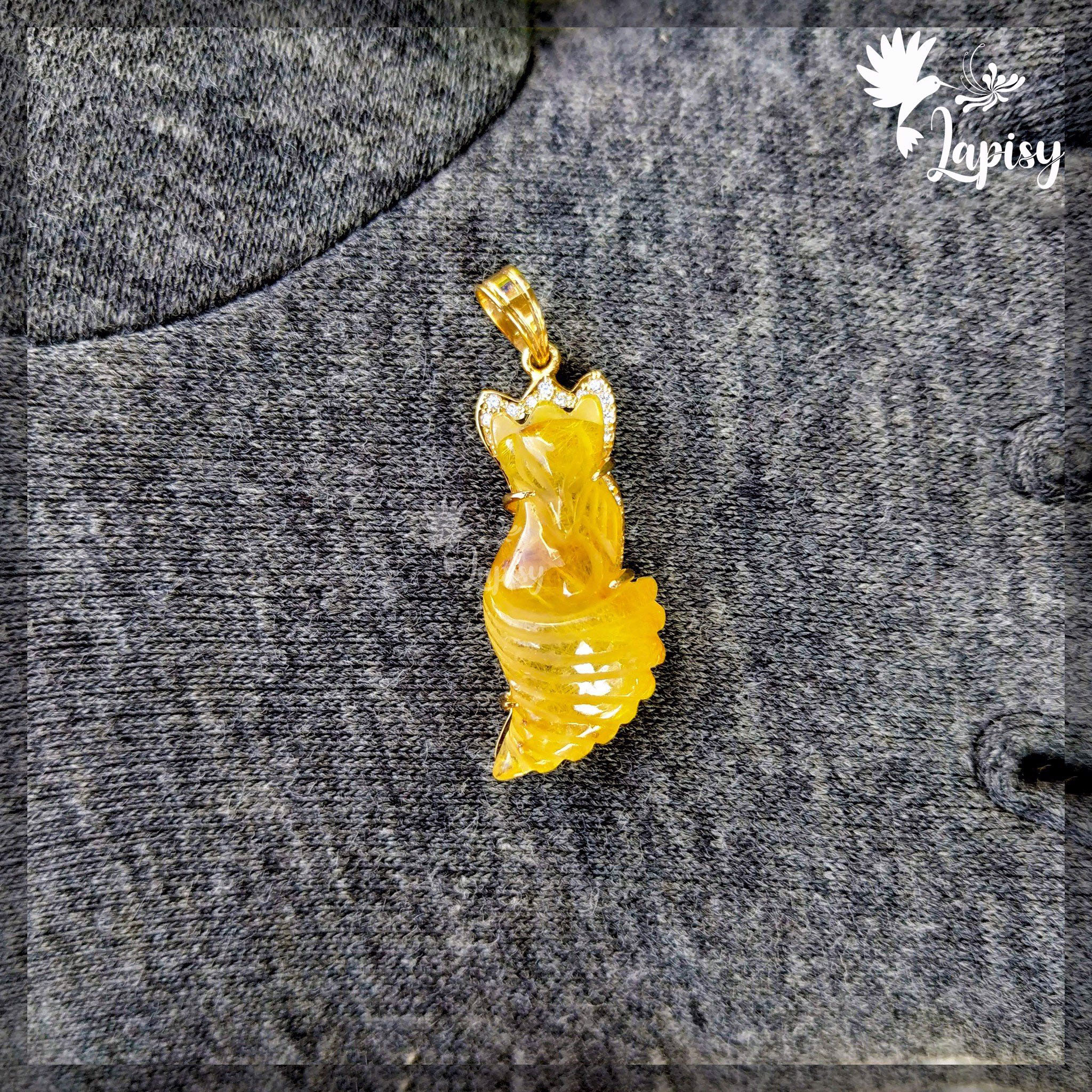 Mặt dây hồ ly thạch anh tóc vàng loại A  