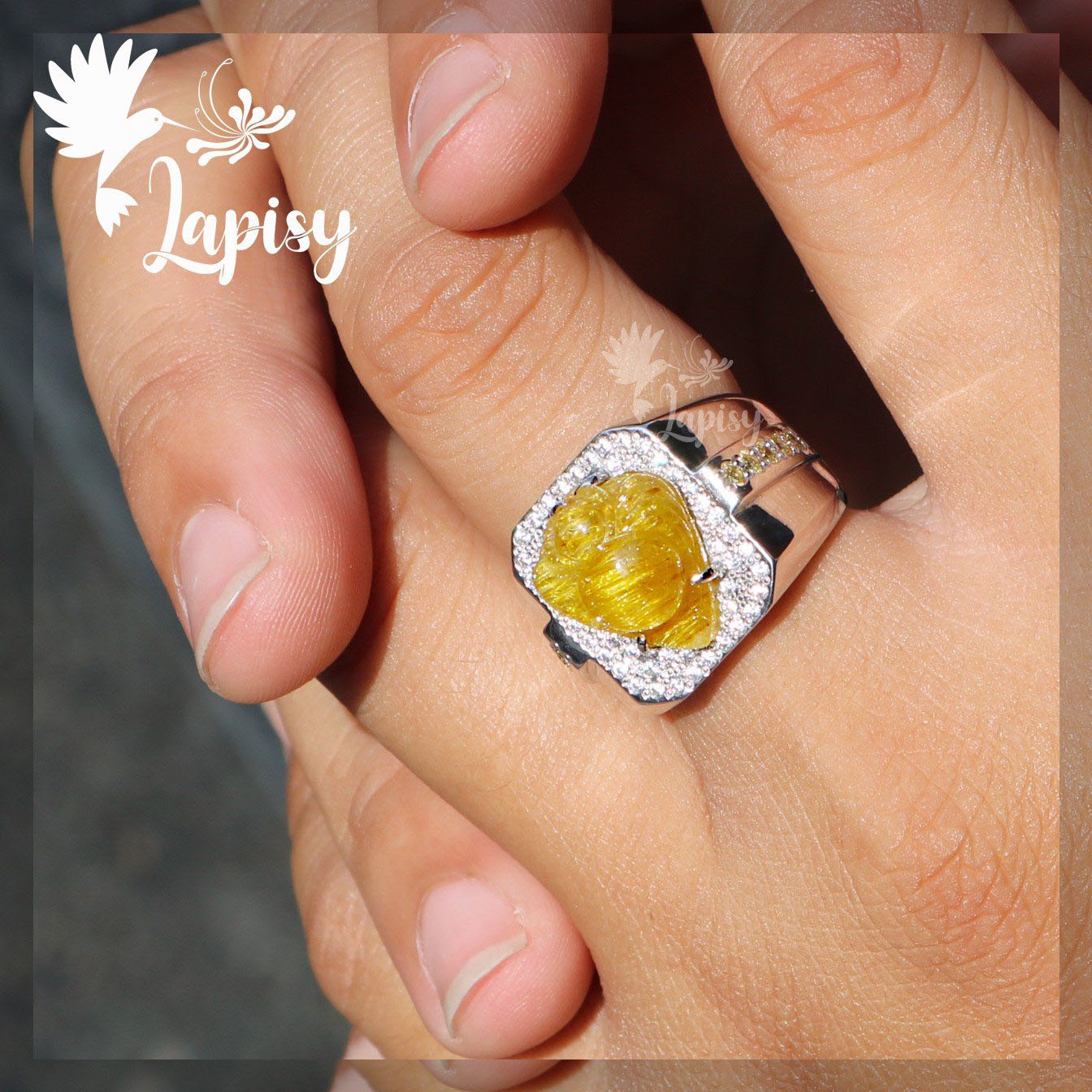 Nhẫn nam nhện thạch anh tóc vàng AA  