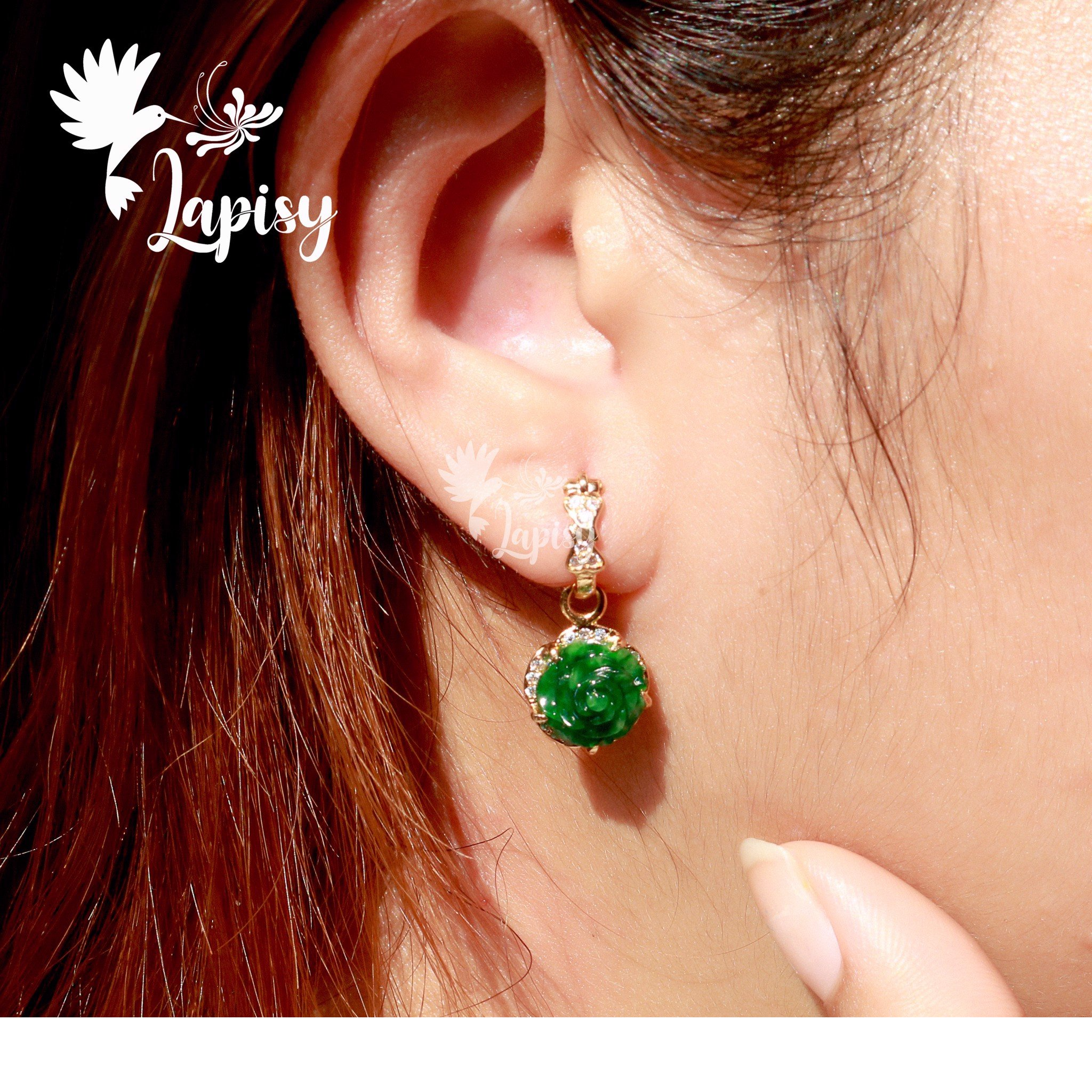 Hoa Tai Mẫu Đơn Cẩm Thạch (Bạc)