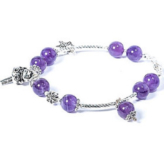 Vòng tay thạch anh tím 10mm Mix bạc