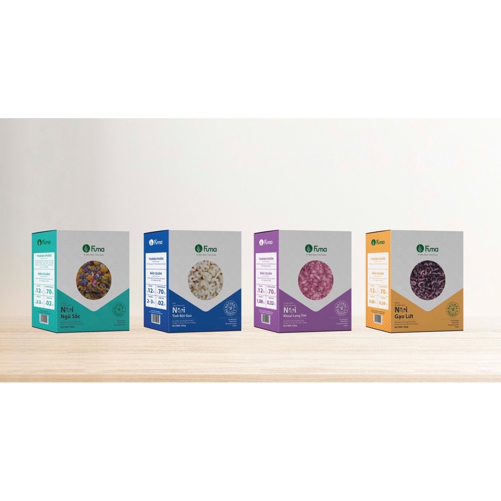 Combo 4 hộp nui Fuma 2Kg (ngũ sắc + gạo lứt + khoai lang tím + tinh bột gạo) - thực phẩm thuần tự nhiên, thực dưỡng