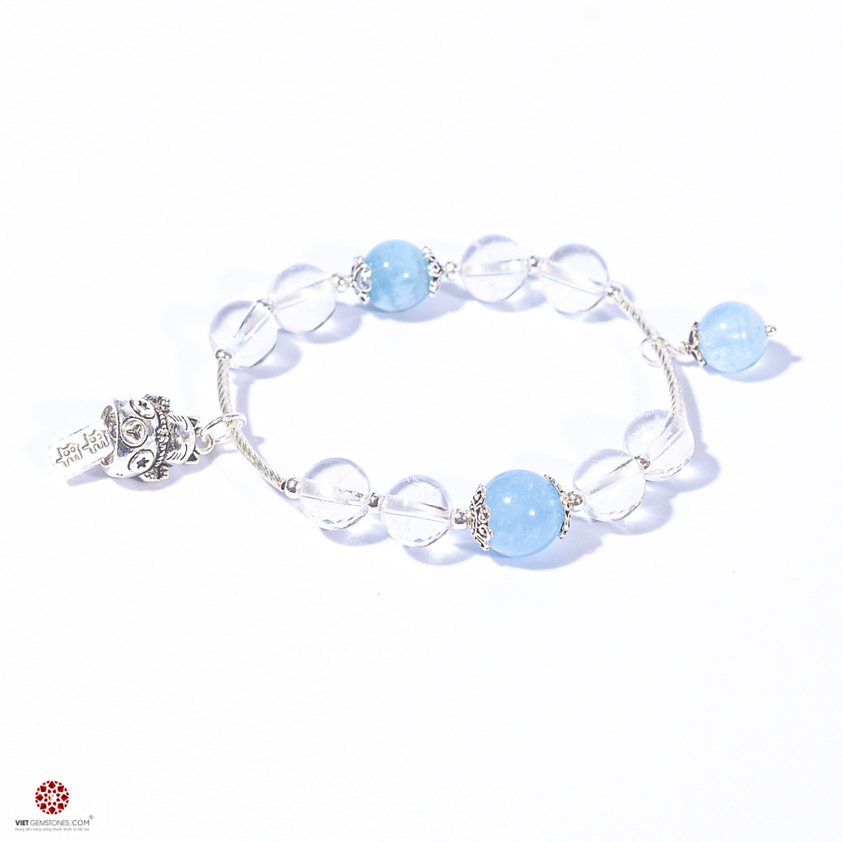 Lắc tay thạch anh trắng phối hải lam