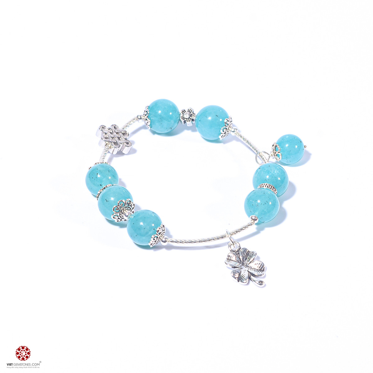 Lắc tay đá Amazonite phối charm bạc