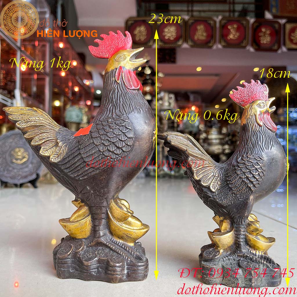 Gà Trống Chữ Phúc Màu Nâu Bằng Đồng