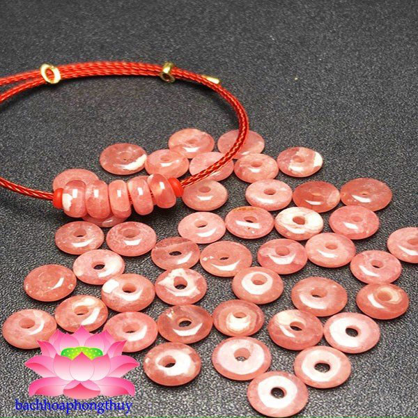 Vòng tay đồng điếu đá đào hoa