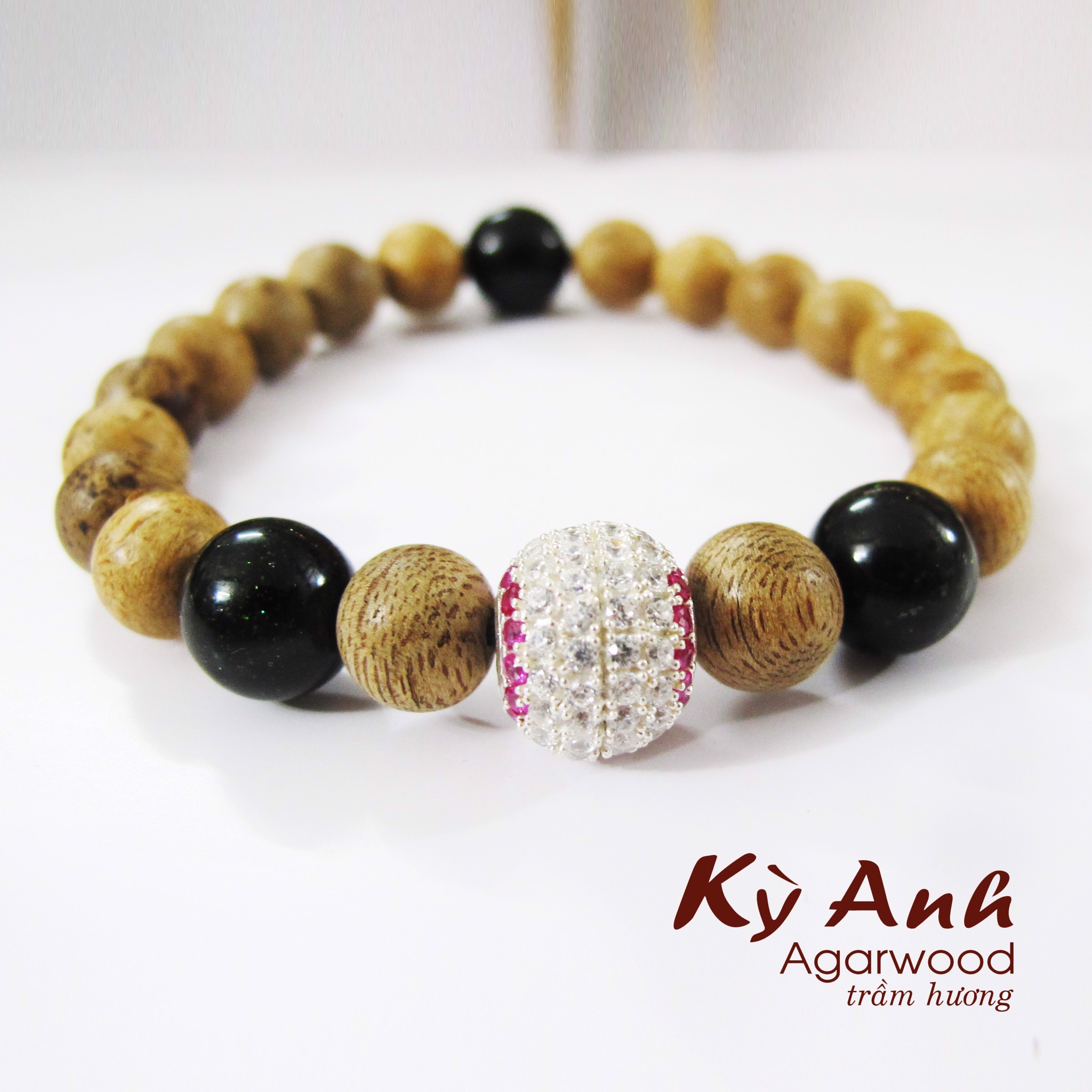 Vòng Tay Trầm 8mm Mix Bạc - VHT018