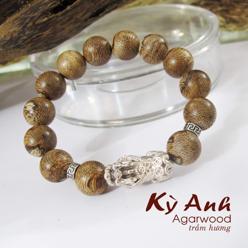 Vòng Tay Trầm 12mm Mix Bạc- VHT027