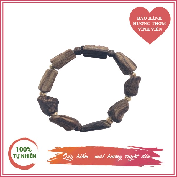 Vòng trầm Indo xen kẻ hạt trầm và hạt vàng - VT010