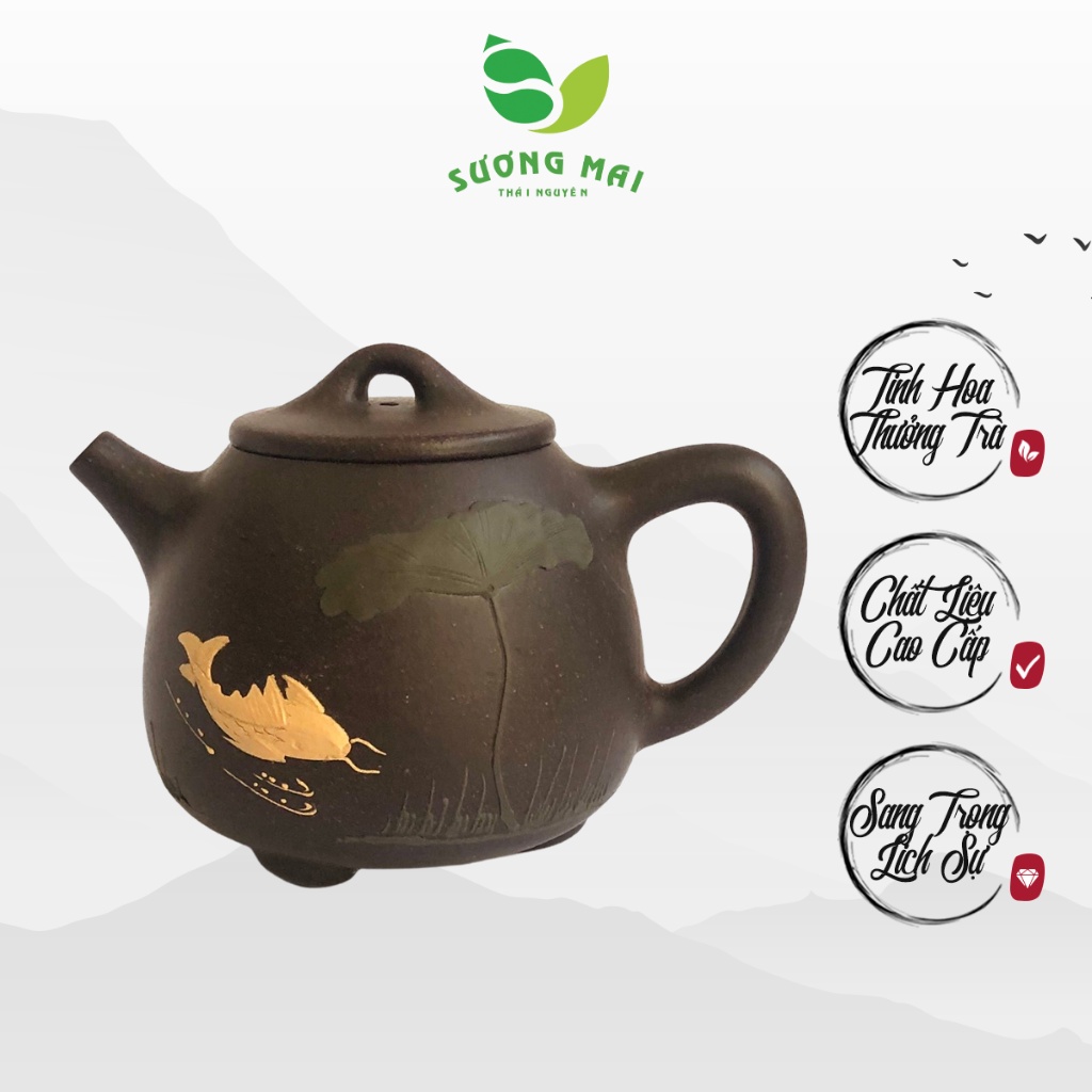 Ấm tử sa Sen Cá hắc kim sa-SP012854