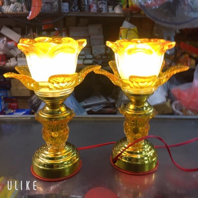 Đèn thờ thủy tinh sen 1 bông (1 Đôi)