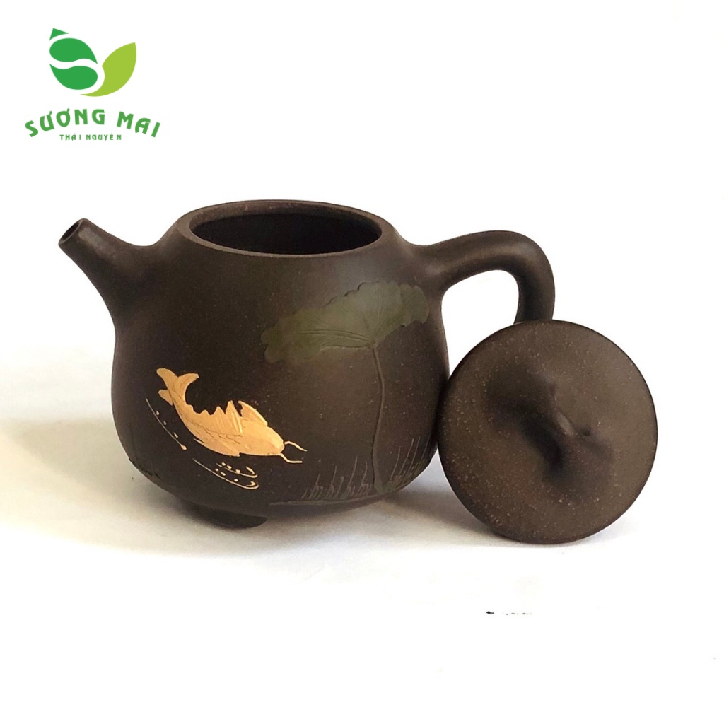 Ấm tử sa Sen Cá hắc kim sa-SP012854