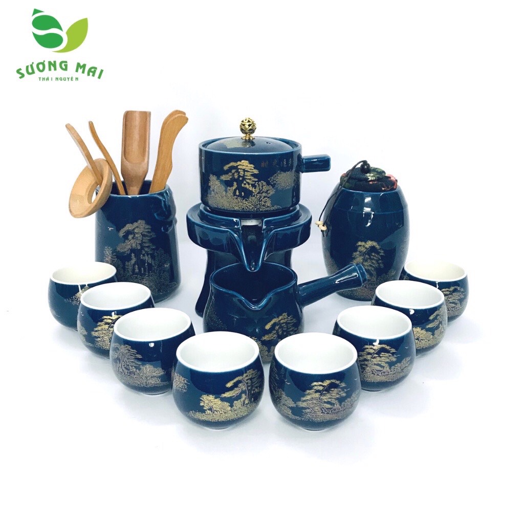 Bộ ấm chén pha trà cối xay SM004 cây lộc vàng- 13 món
