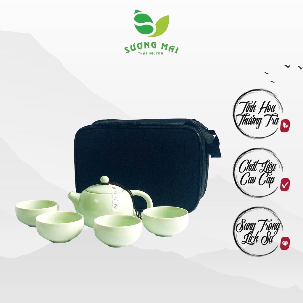 Bộ ấm chén pha trà sứ du lịch 5 món