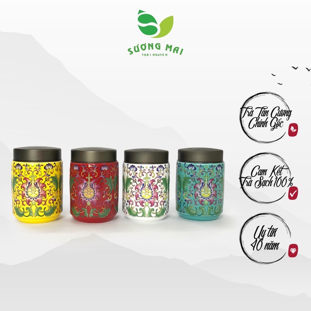 Lọ gốm đựng trà pháp lam 500ml