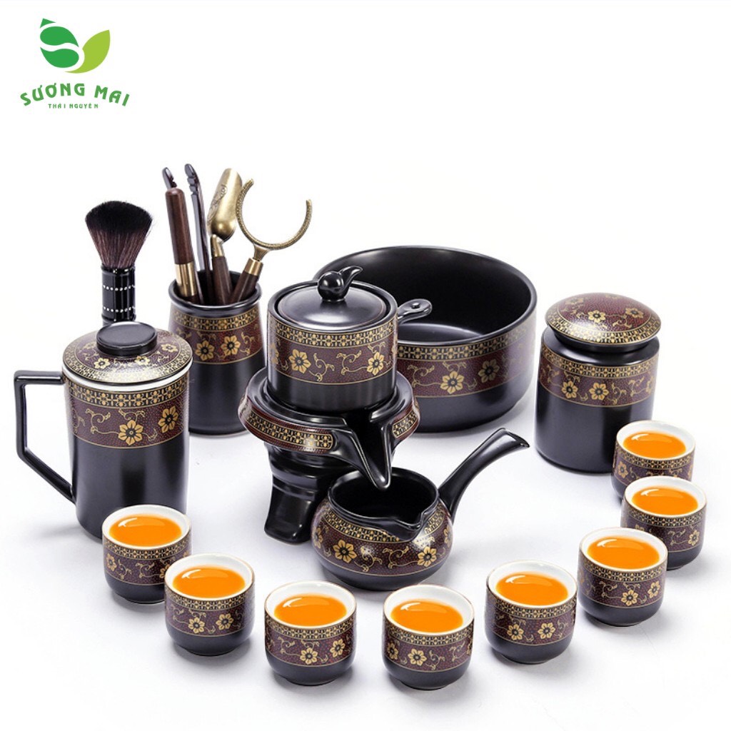 Bộ ấm chén pha trà cối xay SM012 Hoa Cẩm Đỏ - 16 món