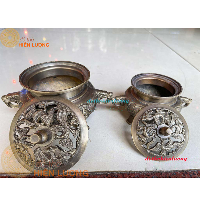 Lư Xông Trầm Rồng Giả Cổ Màu Nâu