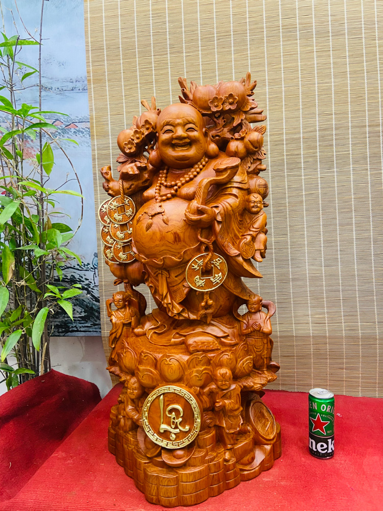 Tượng Di Lặc Gánh Đào Chữ Lộc Cao 80cm