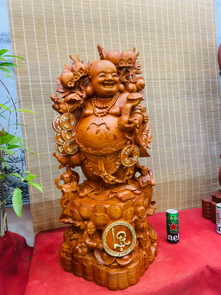 Tượng Di Lặc Gánh Đào Chữ Lộc Cao 80cm