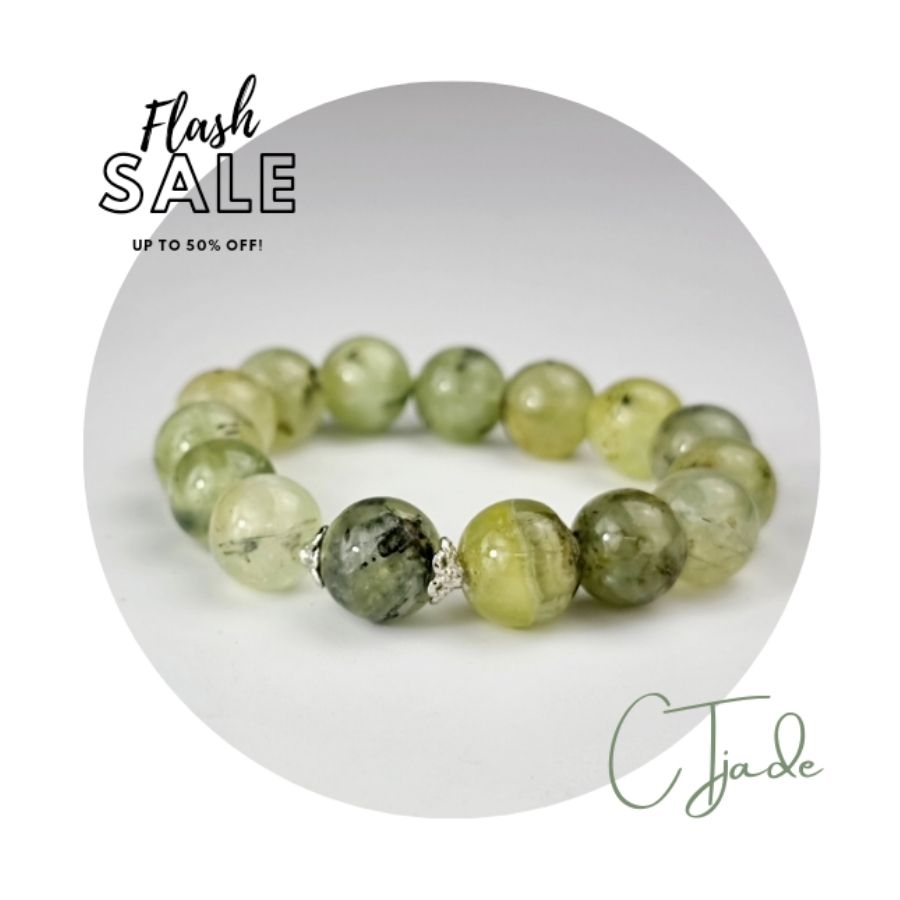 2105262 Trang Sức Phong Thủy Hộ Mệnh Bình An CTjade - Vòng Chuỗi Đá Thạch Anh Prehnite Thiên Nhiên