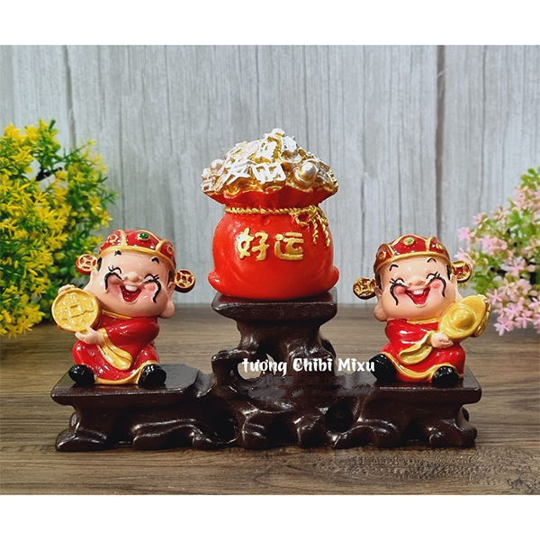  Bộ 02 tượng Thần Tài 6cm kèm túi vàng may mắn