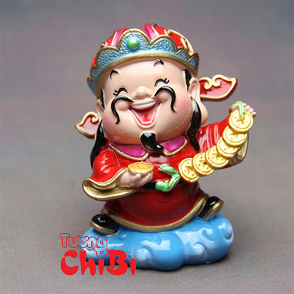 Tượng chibi Thần Tài cầm xâu tiền vàng 7.5cm