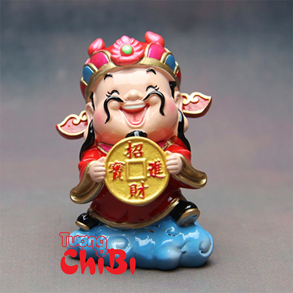 Tượng chibi Thần Tài cầm đồng tiền vàng 7.5cm