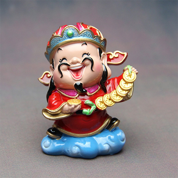 Bộ 03 tượng chibi Thần Tài 7.5cm (tháp vàng + chậu vàng + xâu tiền vàng)