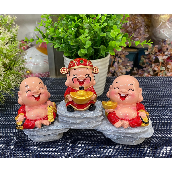 Bộ 02 tượng Di Lặc kèm tượng Thần Tài và chân đế giả đá