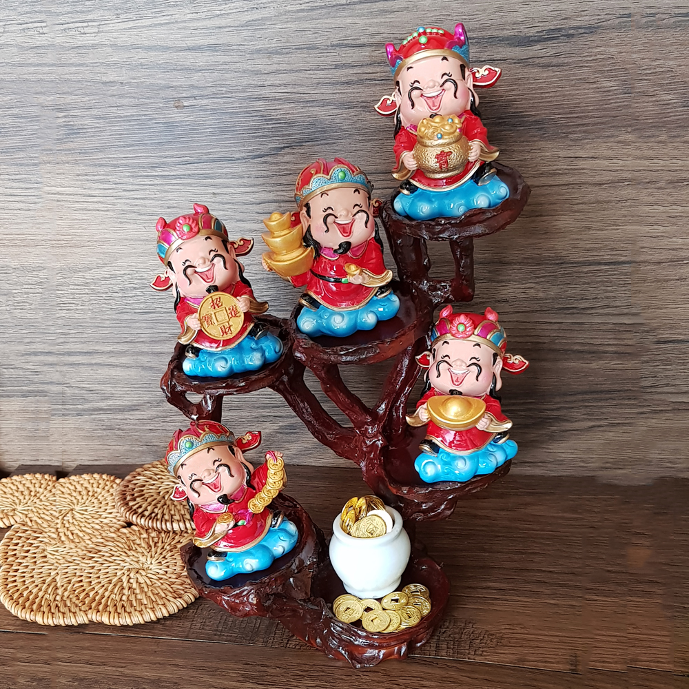 Bộ 05 tượng Thần Tài 7.5cm kèm đế và chum vàng