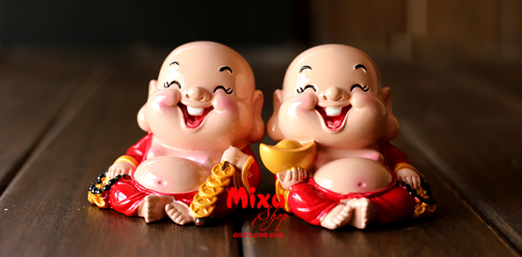 Bộ 06 tượng Phật Tổ + Quan Âm + Cặp Di Lặc + Cặp Thần Tài 6cm kèm đế đứng