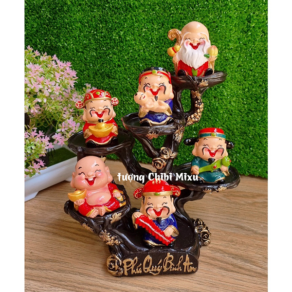 Bộ Ngũ Phúc 6cm kèm Di Lặc và chân đế
