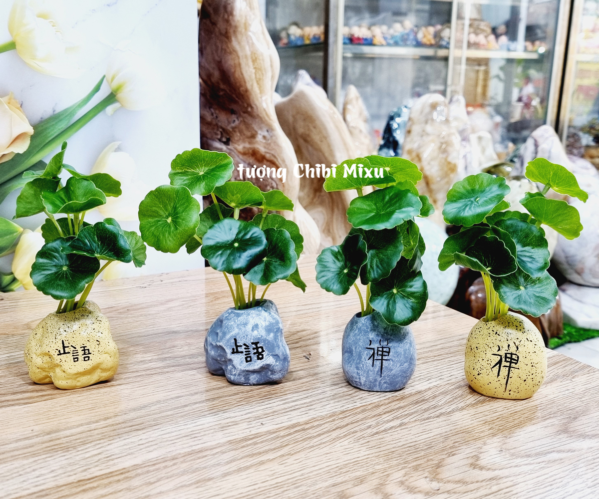 (Chọn mẫu) Bộ Ngũ Phúc cao cấp + Di Lặc + chum vàng + chậu cây + chân đế ngang 8 ô