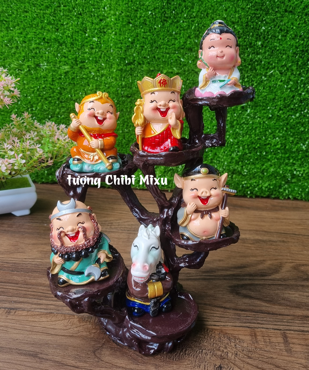 Bộ 05 tượng Tây Du Ký kèm Phật Quan Âm và chân đế đứng