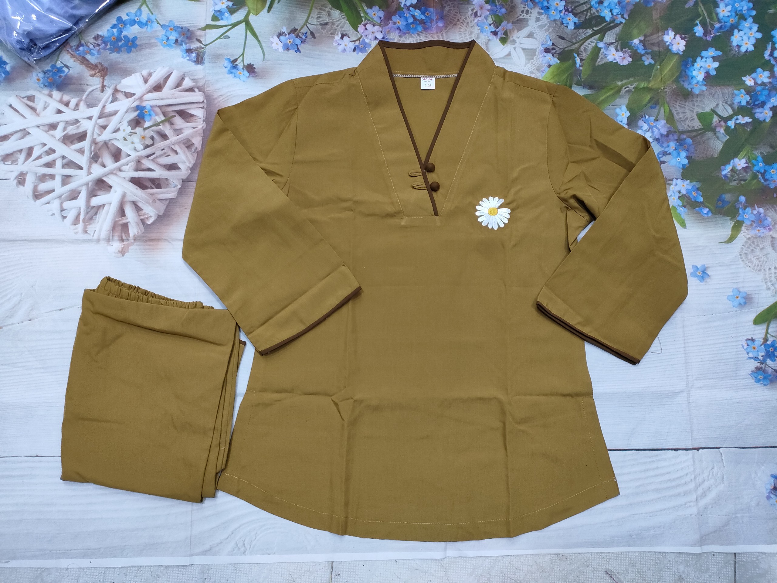 Đồ lam mẫu hoa cúc họa my chất vải kate (vàng gừng)