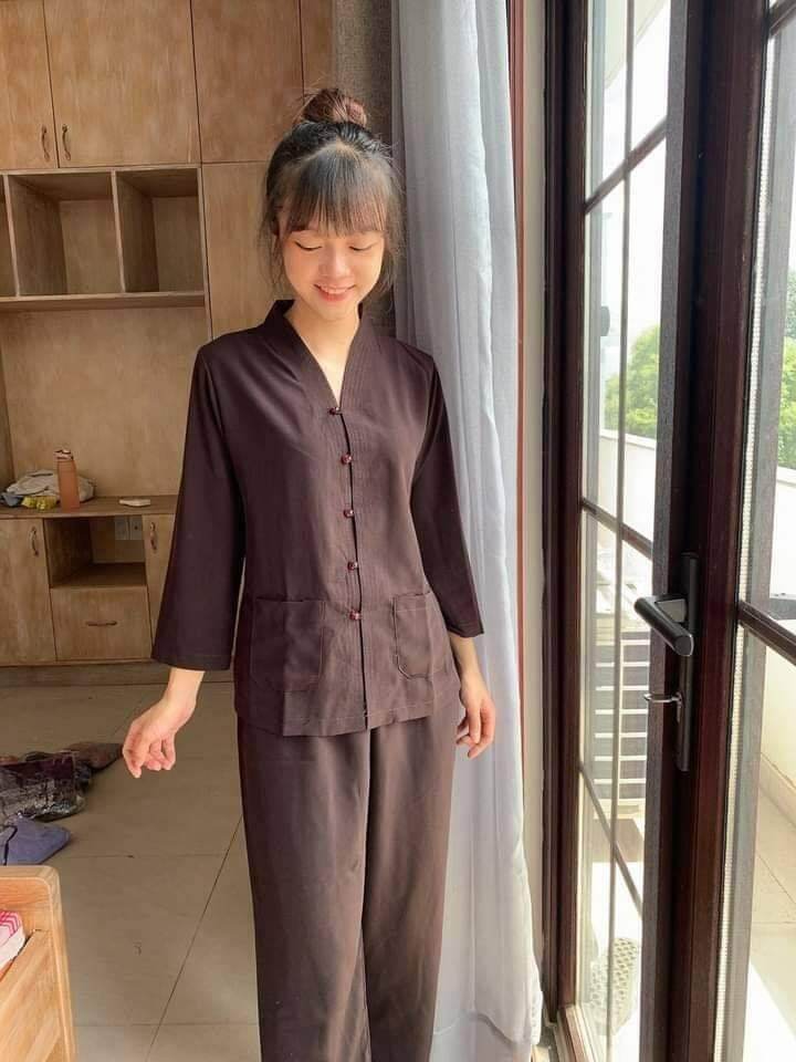 Đồ bộ nữ trung niên, balai không thêu (nâu)