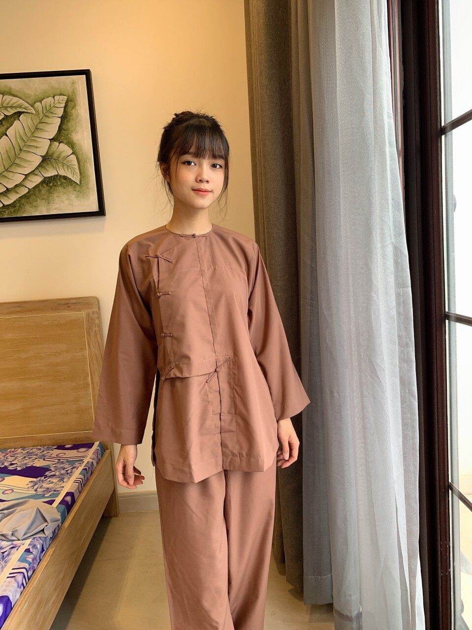 Đồ bộ đi chùa hò truyền thống nam nữ (cacao)