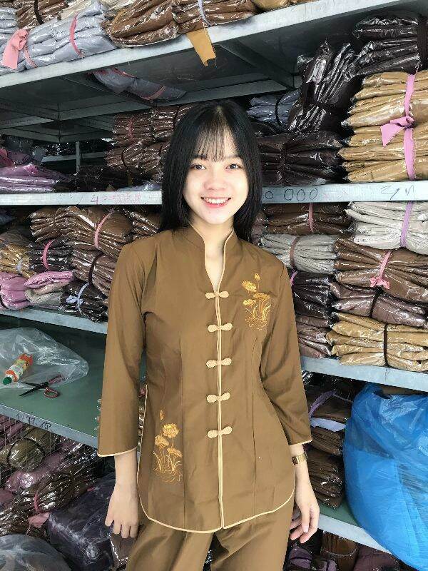 Đồ bộ nữ phật tử sẩm thêu (bò)