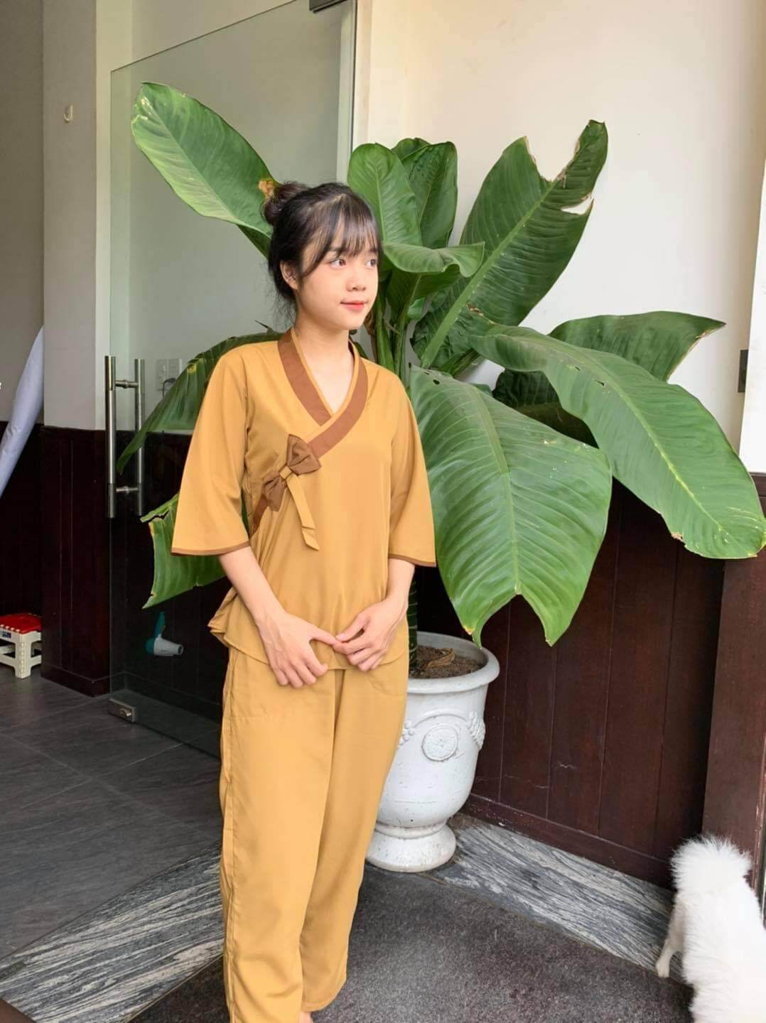 Đồ bộ nữ đi chùa nơ phối (gừng)